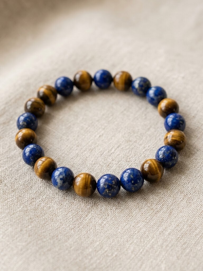 Confidence, Clarity & Communication gemstone bracelet — Tiger Eye + Lapis Lazuli