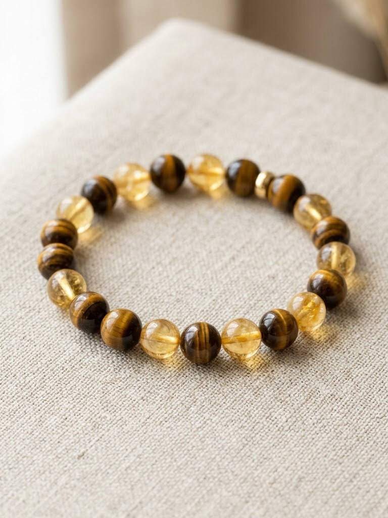 Focus & Wealth gemstone bracelet — Tiger Eye + Citrine