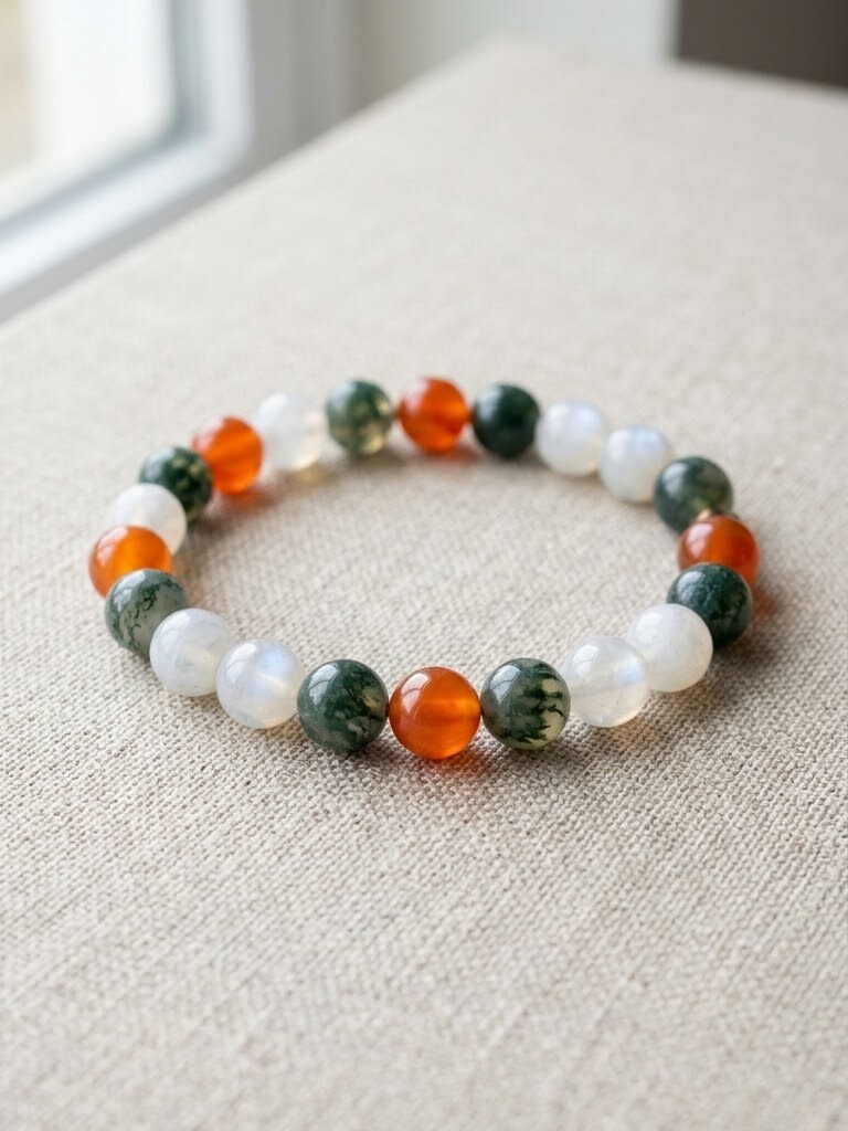 Pregnancy Bracelet gemstone bracelet — Carnelian + Moonstone + Moss Agate