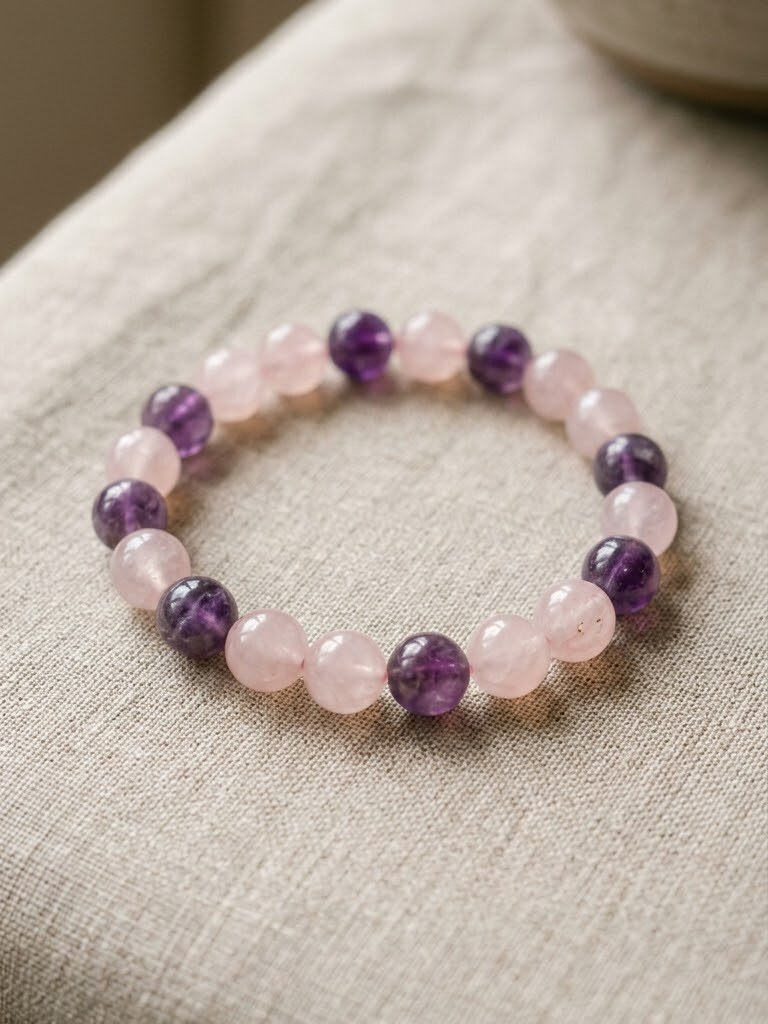Relationship & Emotional Balance gemstone bracelet — Rose Quartz + Amethyst