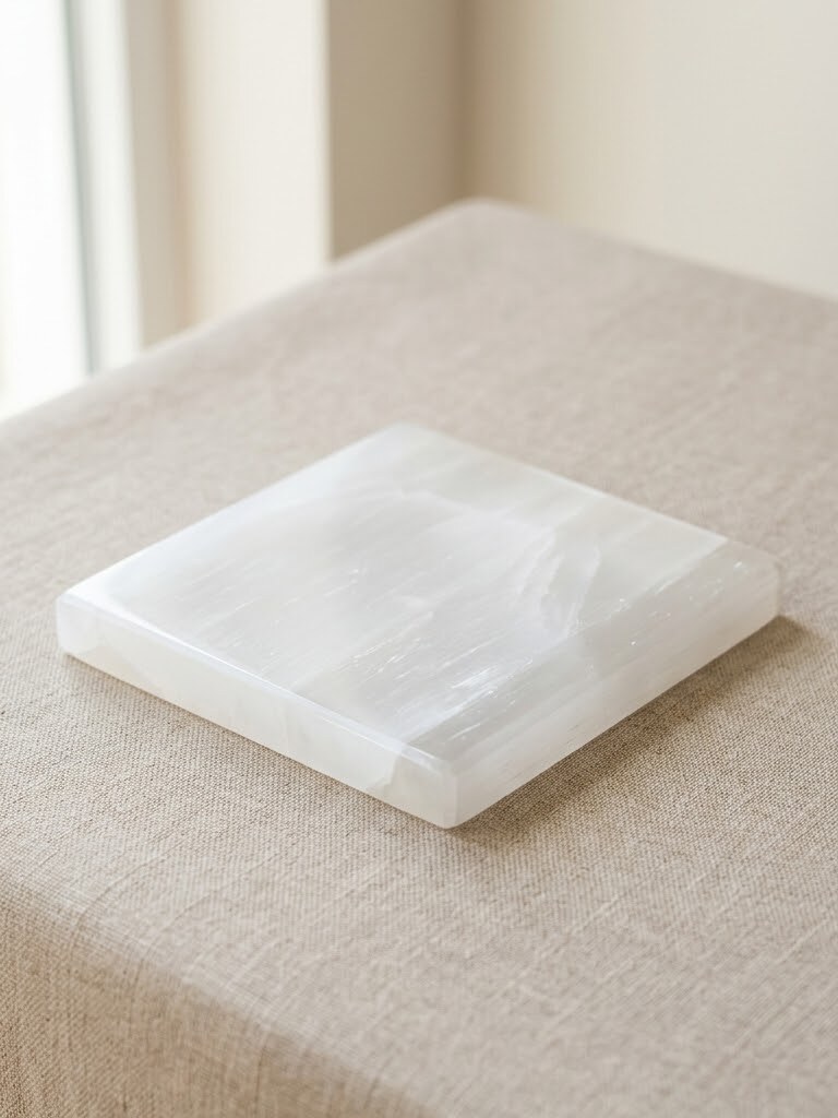 Selenite Charging Plate — Square — Natural selenite
