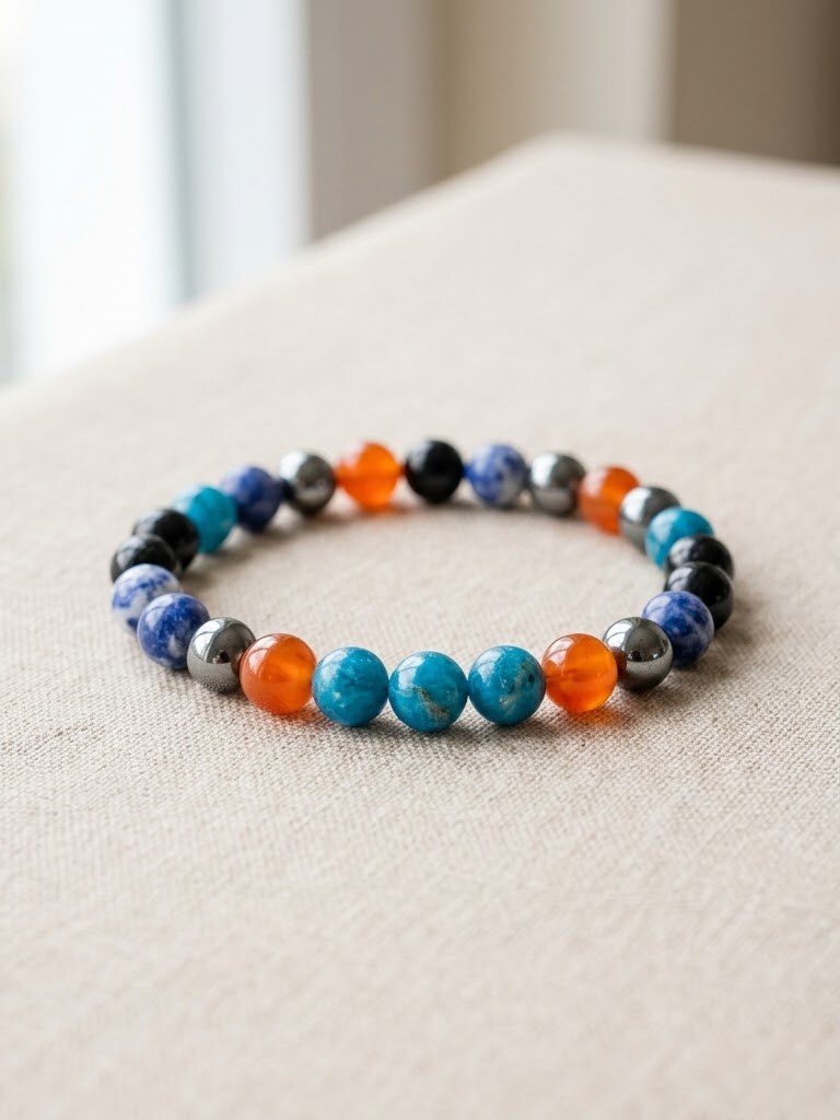 Weight Loss Bracelet gemstone bracelet — Carnelian + Hematite + Apatite + Sodalite + Black Obsidian